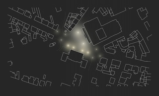 Beleuchtungskonzepts für die Platzgestaltung: Lichtpunkte korrespondieren mit den umliegenden Fassaden, Bild: Torsten Müller