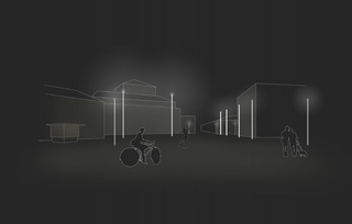 Perspektive des Beleuchtungskonzepts für die Platzgestaltung: verschiedene Leuchtenhöhen reagieren auf die Platzdynamik, Bild: Torsten Müller